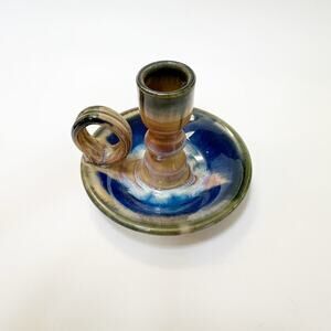 20th Century Organic Modern Art Pottery Chamber Candlestick Holder Studio Signed